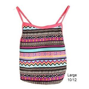 Girls Tankini Lg 10/12 Pink Aztec Print Padded Swimsuit Bathing Suit Top